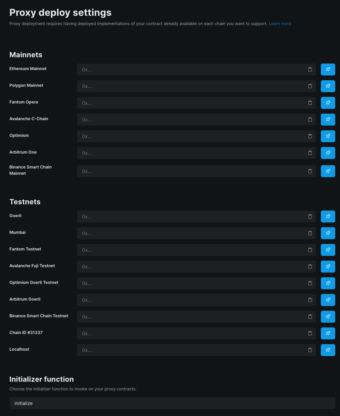 Proxy Contract Addresses Form